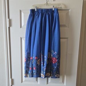 SHEIN Royal Blue Midi Skirt with Floral Embroidery